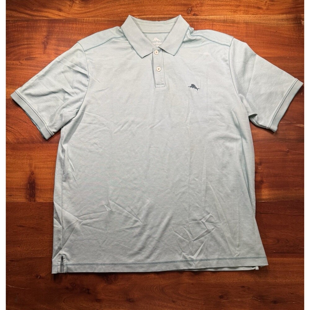 Tommy Bahama Marlin Polo Shirt Mens XL Short Sleeve Blue Supima Cotton Preppy